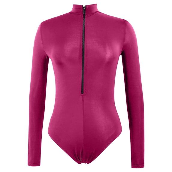 XIAONU Women's Zip Front Rash Guard Swimwear Slim Fit Long Sleeve Neck One Piece Swimsuit Quick Dry Sporty Beach Swimsuits