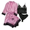 thumbnail image 1 of XIAONU Womens 3 Piece Satin Sleep Set With Lace Trim Belted Robe Camisole And Panty Soft Elegant Nightwear, 1 of 6