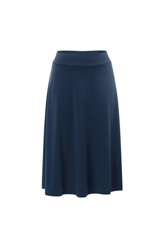 Womens A-Line Midi Skirt Stretch Knit Flowy Skirt Comfortable Casual Simple Office Skirt