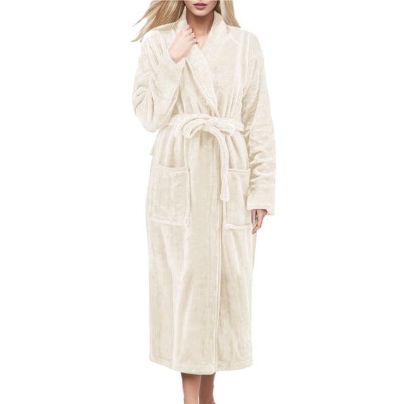 XIAONU Womens Bathrobe Long Plush Wrap-Style Maxi Robe Warm Cozy Loungewear Sleepwear