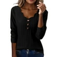 thumbnail image 1 of XIAONU Womens Blouses Solid Color V Neck Long Sleeve Pullover Top Trendy Casual Daily Button Details Pullover Shirts, 1 of 4