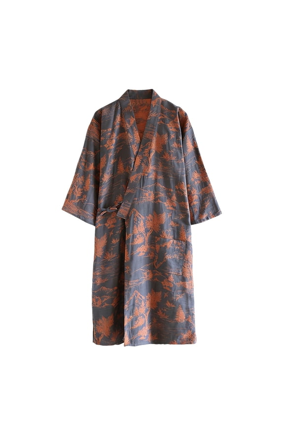 Womens Breathable Allover Print Kimono Robe Lightweight Loose Fit Daily Dressing Gown