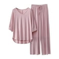 thumbnail image 1 of XIAONU Womens Breathable Pajama Set V Neck 3/4 Sleeve Top Drawstring Wide Leg Pants Sleepwear Set Lightweight Casual Home Nightwear Set, 1 of 9