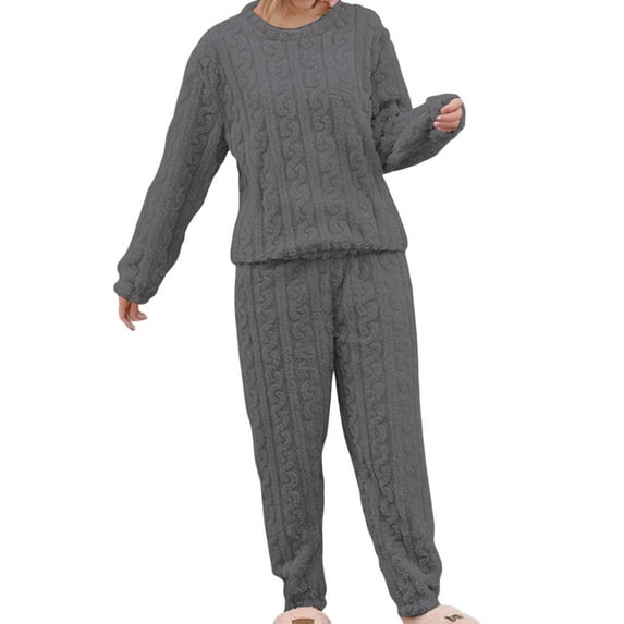 XIAONU Womens Cable Knit Pajama Set Warm Long Sleeve Top & Pants Homewear Fall Winter Warm Cozy Sleepweart Set