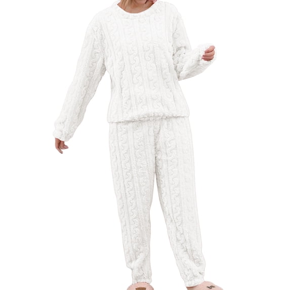 XIAONU Womens Cable Knit Pajama Set Warm Long Sleeve Top & Pants Homewear Fall Winter Warm Cozy Sleepweart Set