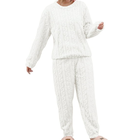 XIAONU Womens Cable Knit Pajama Set Warm Long Sleeve Top & Pants Homewear Fall Winter Warm Cozy Sleepweart Set