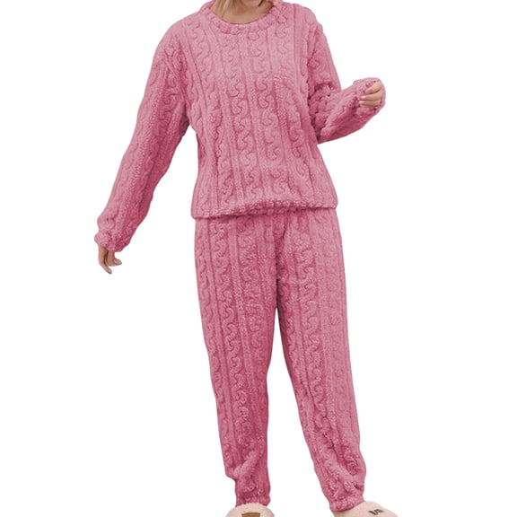 XIAONU Womens Cable Knit Pajama Set Warm Long Sleeve Top & Pants Homewear Fall Winter Warm Cozy Sleepweart Set