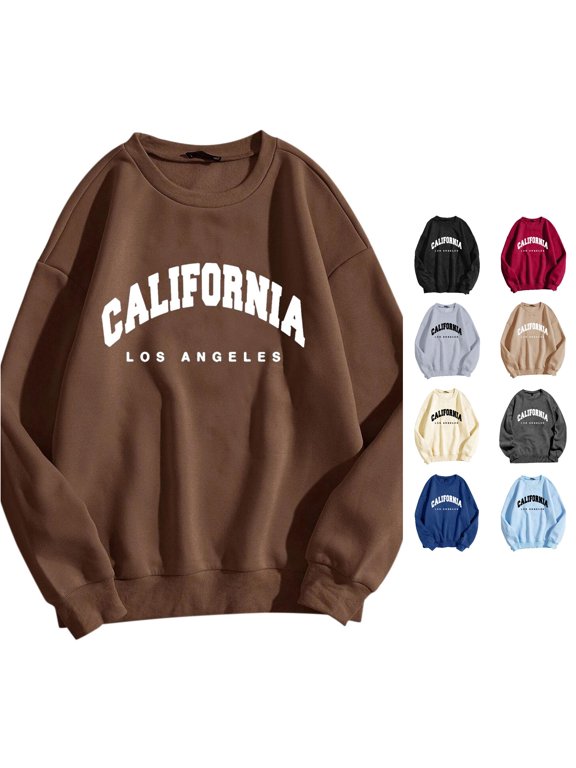Womens California Los Angeles Letter Print Sweatshirt Loose Crew Neck City Trip Long Sleeve Top