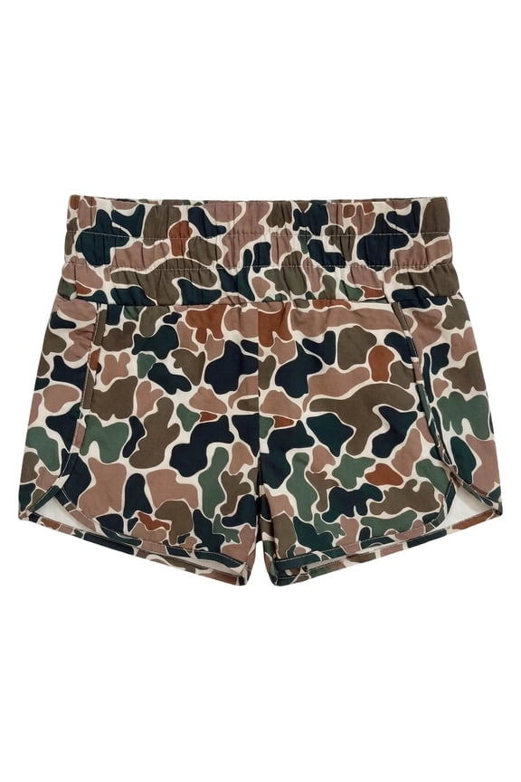 Womens Camo Pattern Workout Shorts Lightweight Elastic Waist Gym Exercise Short Trousers