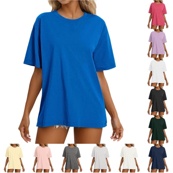 XIAONU Womens Crew Neck T Shirt Short Sleeve Oversized Casual Tees Tops