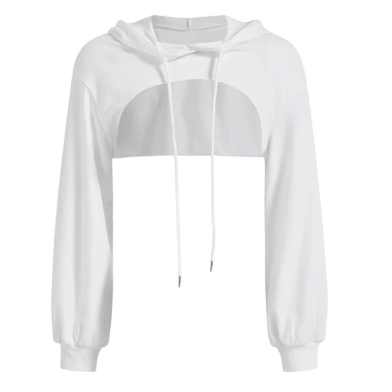 XIAONU Womens Cropped Hoodie Pullover Long Sleeve Hooded Drawstring Cutout Top Soft Streetwear Daily Sweatshirts
