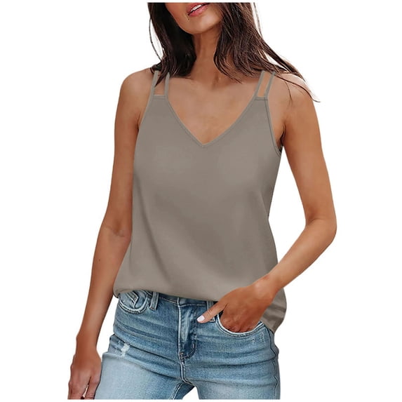 XIAONU Womens Double Strap Satin Camisole Sleeveless V Neck pullover Tank Top Silky Elegant Casual Camisoles