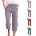 thumbnail image 1 of XIAONU Womens Drawstring Capri Pants Solid Side Pockets Daily Wear Capris, 1 of 5