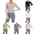 thumbnail image 1 of XIAONU Womens Drawstring Ruched Athletic Top Thumb Hole Cropped Fit Gym Daily Tees, 1 of 4