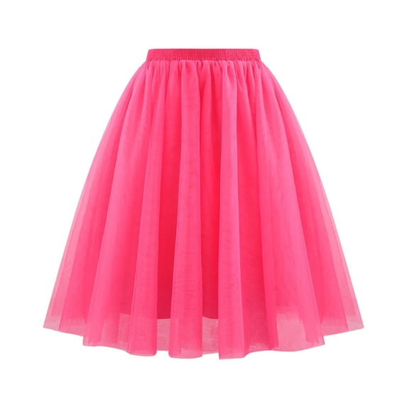 XIAONU Womens Elastic Waist Tulle Skirt A Line Flowy Mid Length Layered Casual Elegant Midi Skirt