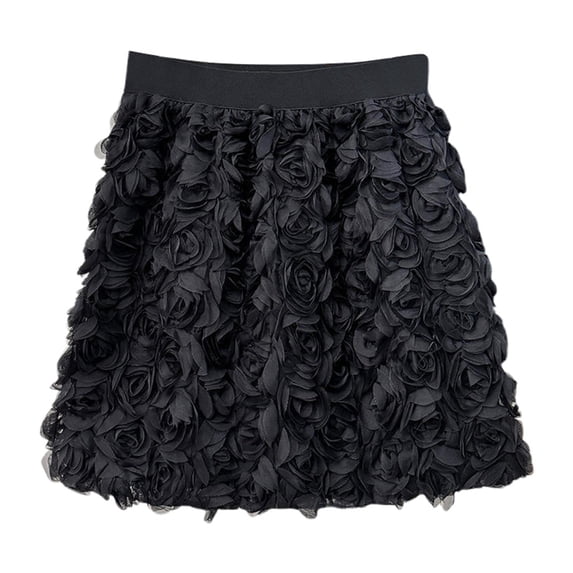XIAONU Womens Floral Appliqué Mini Skirt Textured Ruffled Short Skirt Eye-Catching Elegant Dinner Date Skirts