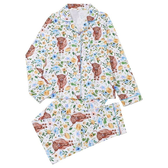 XIAONU Womens Floral Print Sleepwear Set Long Sleeve Notched Collar Homewear Comfortable Relaxation Pajamas Set