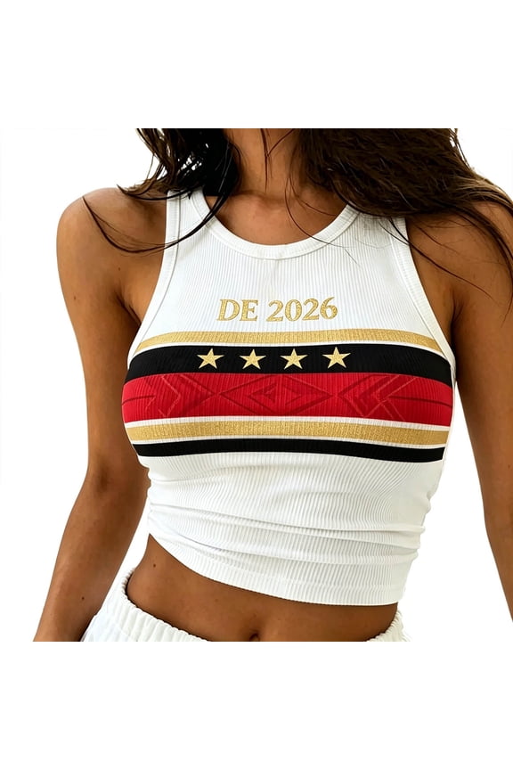Womens Four Star Strip Letter Print Racerback Tank Ribbed Slim Fit Cropped Tank Tops Sports Fan Daily Casual Camisole Vest