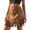 thumbnail image 1 of XIAONU Womens Fringe Skirt High Waisted Stud Embellished Mini Skirt Comfortable Boho Festival Skirts, 1 of 9