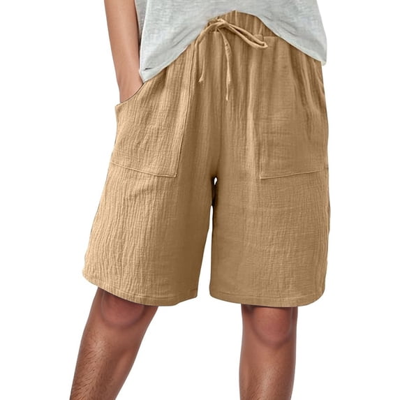 XIAONU Womens Gauze Cargo Shorts Loose Fit Drawstring Waist Thigh Length Lightweight Boho Casual Weekend