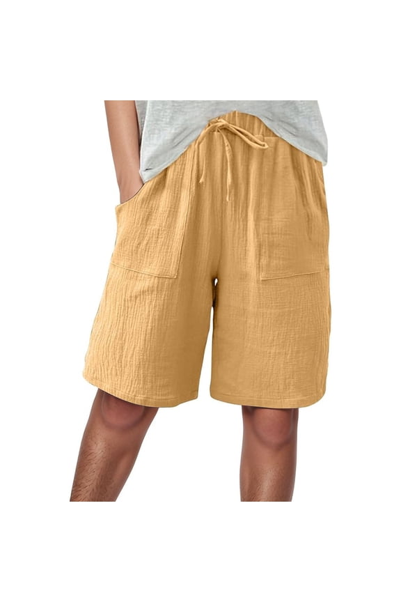 Womens Gauze Cargo Shorts Loose Fit Drawstring Waist Thigh Length Lightweight Boho Casual Weekend
