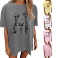 thumbnail image 1 of XIAONU Womens Giraffe Graphic Crew Neck T Shirt Loose Oversized Short Sleeve Tops Casual Daily Longline Tee, 1 of 4