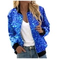 thumbnail image 1 of XIAONU Womens Glitter Zip Up Bomber Jacket Casual Club Stand Collar Long Sleeve Outerwear, 1 of 5