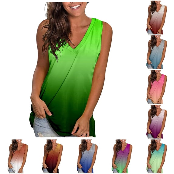 XIAONU Womens Gradient Tank Top V Neck Sleeveless Everyday Shirts Tops