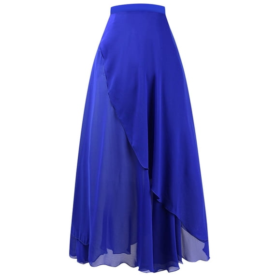 XIAONU Womens High Waist Chiffon Skirt Layered Ruffle Hem Elegant Flowy Casual Long Maxi Skirt