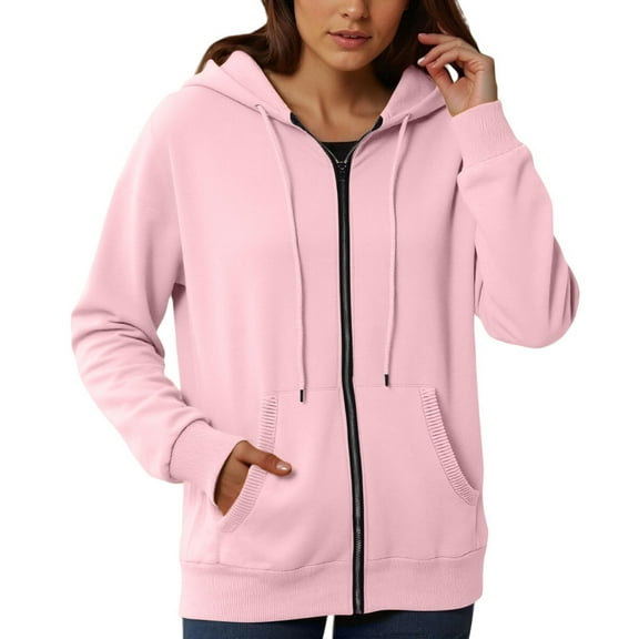 XIAONU Womens Hoodies Basic Long Sleeve Zip Up Hooded Sweatshirt With Pockets Solid Color Baggy Fit Pleasure Minimalist Hoodie