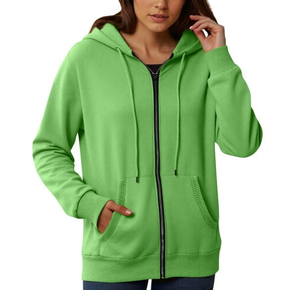 XIAONU Womens Hoodies Basic Long Sleeve Zip Up Hooded Sweatshirt With Pockets Solid Color Baggy Fit Pleasure Minimalist Hoodie