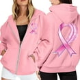thumbnail image 1 of XIAONU Womens Hoodies Breast Cancer Zipper Long Sleeve Drawstring Hooded Sweatshirt Pleasure Fleece Sporty Hooded Jacket With Pockets, 1 of 5