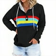 thumbnail image 1 of XIAONU Womens Hoodies Button Polo Collar Rainbow Print Hooded Sweatshirt Sporty Pleasure Baggy Long Sleeve Pullover Hoodie With Pockets, 1 of 4