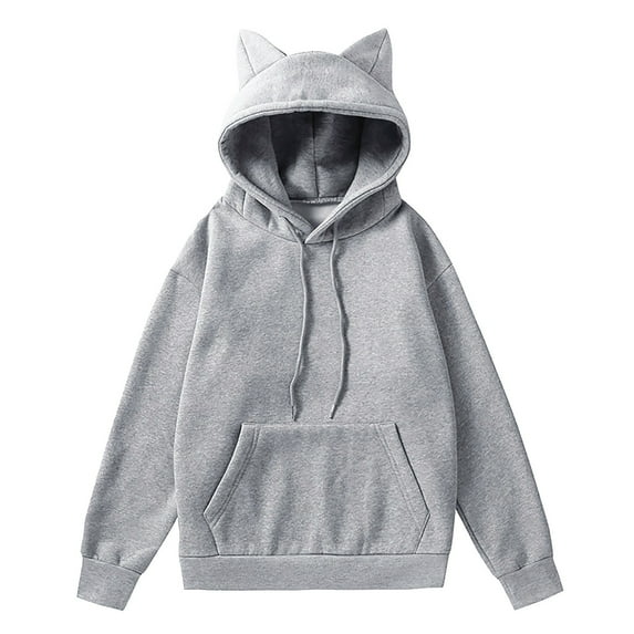 XIAONU Womens Hoodies Cute Cat Ear Lined Hooded Sweatshirt Solid Color Drawstring Pleasure Trendy Hoodie