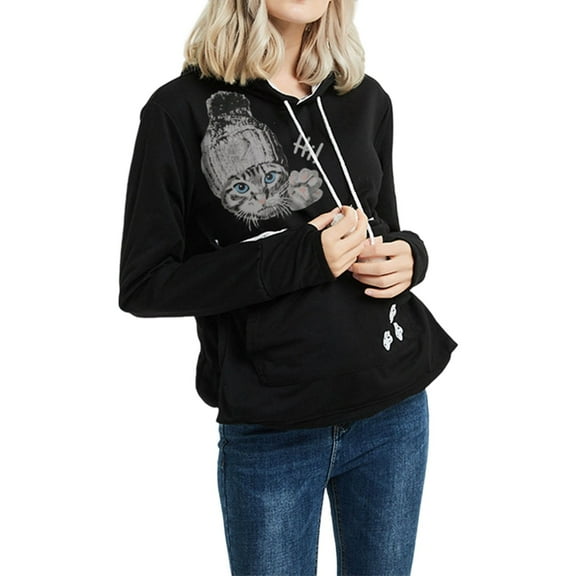 XIAONU Womens Hoodies Cute Cat With Big Pockets Hooded Sweatshirt Peasure Long Sleeve Baggy Pullover Drawstring Hoodie