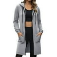 thumbnail image 1 of XIAONU Womens Hoodies Drawstring Zippered Cardigan Long-Length Hooded Sweatshirt Jacket Solid Color Oversized Peasure Pocket Hoodie, 1 of 5