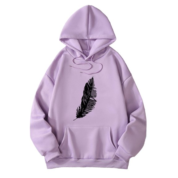 XIAONU Womens Hoodies Feather Pattern Drawstring Hoodie Sweatshirts Baggy Long Sleeves Oversized Pockets Hooded
