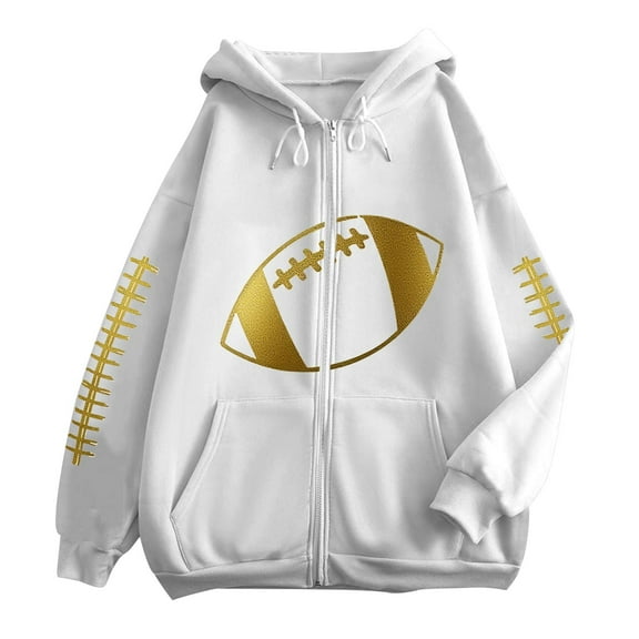 XIAONU Womens Hoodies Hooded Zip Up Sweatshirt Long Sleeve Pullover With Pocket Drawstring Hoodie Pleasure Football Season Print Fall Winter Warm