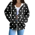 thumbnail image 1 of XIAONU Womens Hoodies Fleece-Lined Polka Dot Printed Drawstring Zippered Hoodie Solid Color Baggy Hooded Sweatshirt Jacket With Pockets, 1 of 5