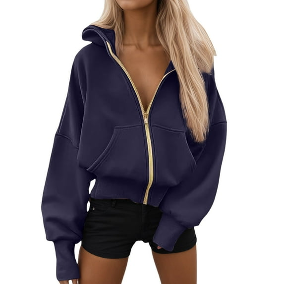 XIAONU Womens Hoodies Half Zip Short Length Hooded Sweatshirt Baggy Long Sleeves Slim-Fit Solid-Color Pullover Hoodie