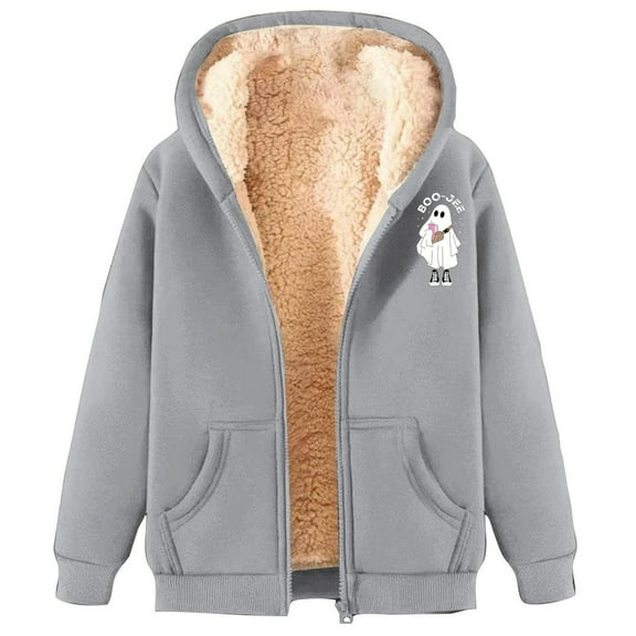XIAONU Womens Hoodies Heart Print Zippered Plush Hoodie Sweatshirts With Pockets Solid Color Thickened For Warmth Peasure Hooded Jacket
