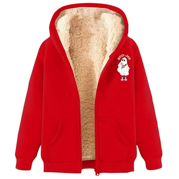 XIAONU Womens Hoodies Heart Print Zippered Plush Hoodie Sweatshirts With Pockets Solid Color Thickened For Warmth Peasure Hooded Jacket