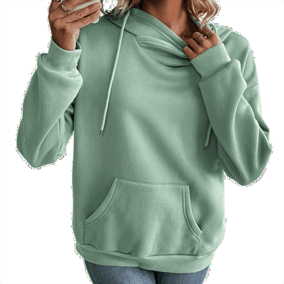 XIAONU Womens Hoodies High-Neck Hooded Drawstring Pullover Sweatshirt Baggy Long-Sleeved Solid Color Hooded Sweatshirt With Kangaroo Pocket