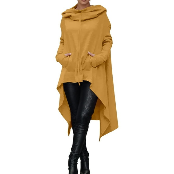 XIAONU Womens Hoodies Irregular Baggy Pocket Hooded Sweatshirt Solid Color Oversized Drawstring Trendy Hooded Sweatshirt