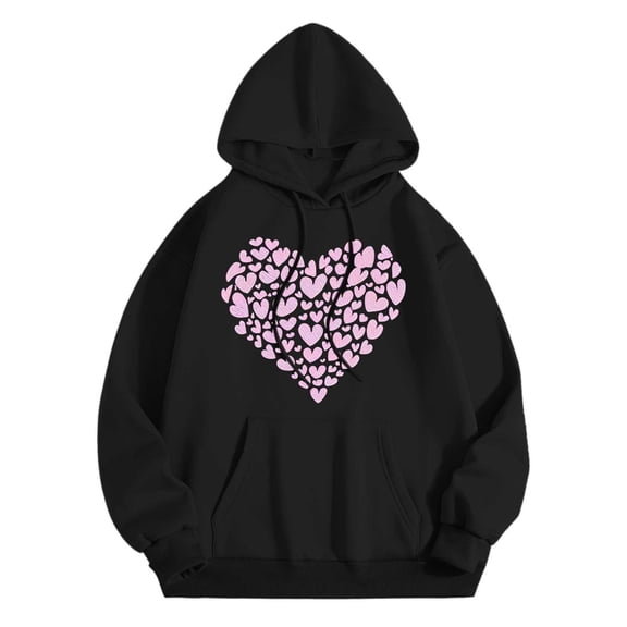 XIAONU Womens Hoodies Long Sleeve Heart Print Drawstring Hooded Sweatshirts Kangaroo Pockets Oversized Hoodie Streetwear