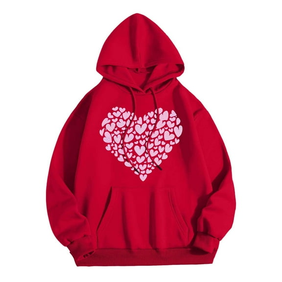 XIAONU Womens Hoodies Long Sleeve Heart Print Drawstring Hooded Sweatshirts Kangaroo Pockets Oversized Hoodie Streetwear