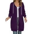 thumbnail image 1 of XIAONU Womens Hoodies Loose Fit Long Sleeve Zip Up Long Hooded Jacket Side Pockets Solid Color Winter Drawstrings Hoodie Coat Purple XXL, 1 of 4
