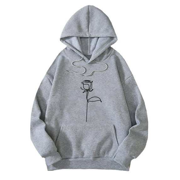XIAONU Womens Hoodies Peasure Rose Patterns Drawstring Hooded Sweatshirt Baggy Long Sleeve Oversize Pocket Sportswear