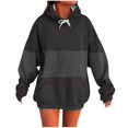 thumbnail image 1 of XIAONU Womens Hoodies Pleasure Striped Color-Blocked Drawstring Hoodie Baggy Kangaroo Pocket Long-Sleeved Pullover Sweatshirt, 1 of 6