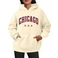 thumbnail image 1 of XIAONU Womens Hoodies Retro Letter Print Drawstring Hooded Sweatshirt With Kangaroo Pocket Drawstring Long Sleeve Fleece Lined Pullover Hoodie, 1 of 4